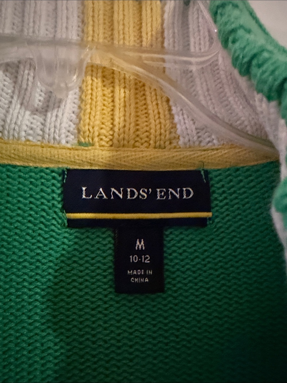 Lands' End Green Zip-Up Knit Sweater with Yellow Accents - Picture 2 of 3